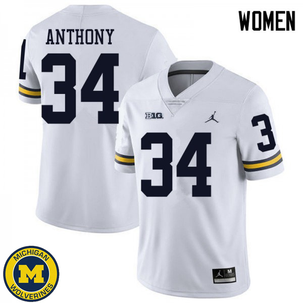 Women's Michigan Wolverines #34 Jordan Anthony White Jordan Brand NCAA Football Jersey